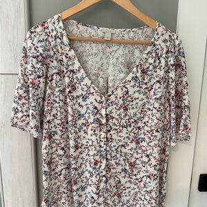Hinge Floral Button-Front Blouse - Red, Blue, White